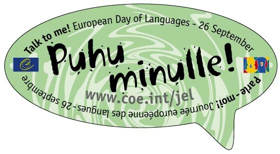 Euroopan kielten päivän logo tekstillä puhu minulle.