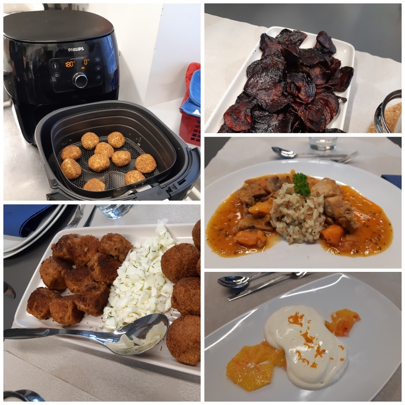 Kuvakooste miesten kokkikurssilla valmistetuista ruuista.