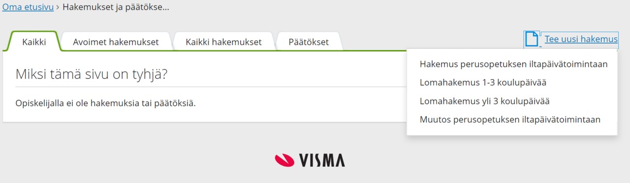 Kuvakaappauskuva poissaolojen anomisesta Wilman kautta