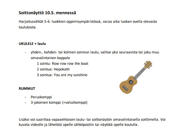 Musiikin soittonäyttö viimeistään ti 12.5.