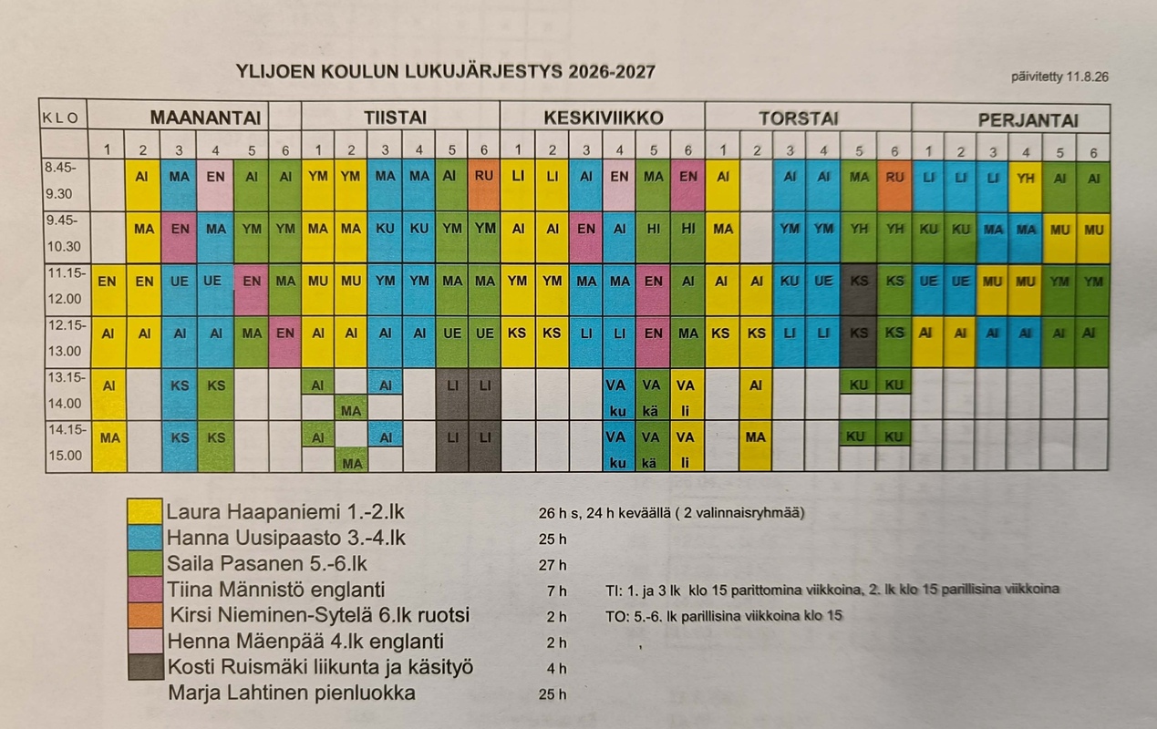 Lukujärjestys 2026-2027