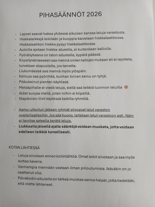 Päiväkodin pihasäännöt