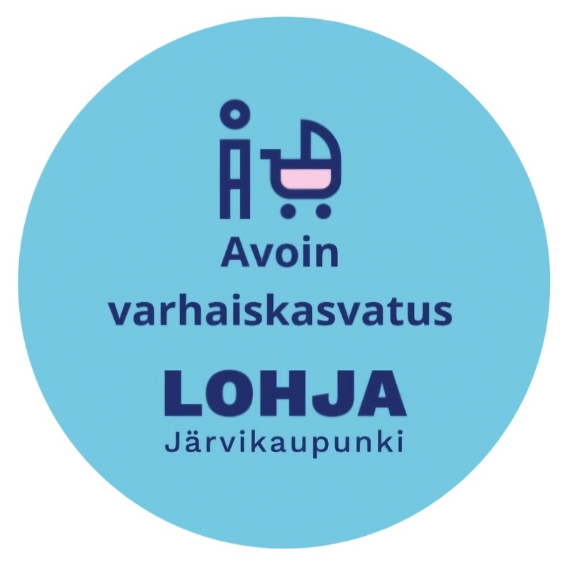 Tekstit: Avoin varhaiskasvatus, Lohjan kaupunki. Keskellä silhuetti, jossa henkilö työntää rattaita.