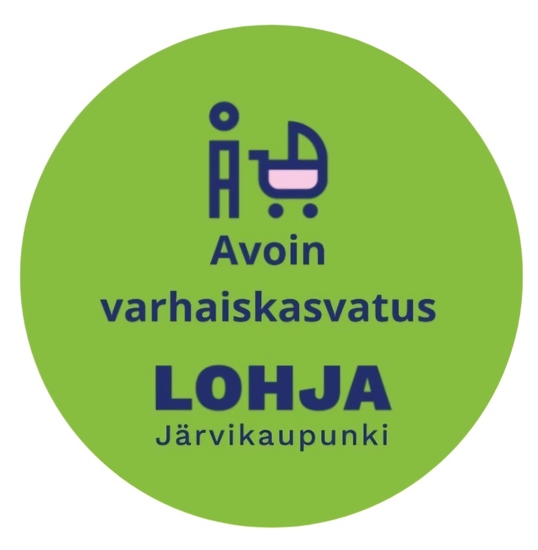 Tekstit: Avoin varhaiskasvatus, Lohjan kaupunki. Keskellä silhuetti, jossa henkilö työntää rattaita.