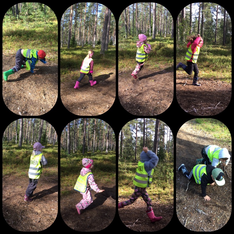 kuvassa lapset liikkuvat metsässä
