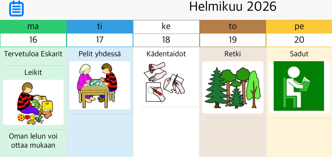 Hiihtolomaviikko 8 Kuvassa viikko-ohjelma