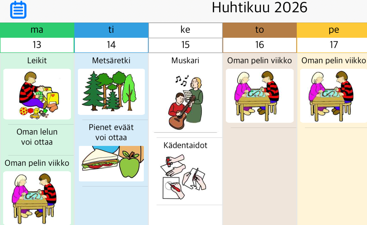 Viikko 16 Kuvassa viikko-ohjelma
