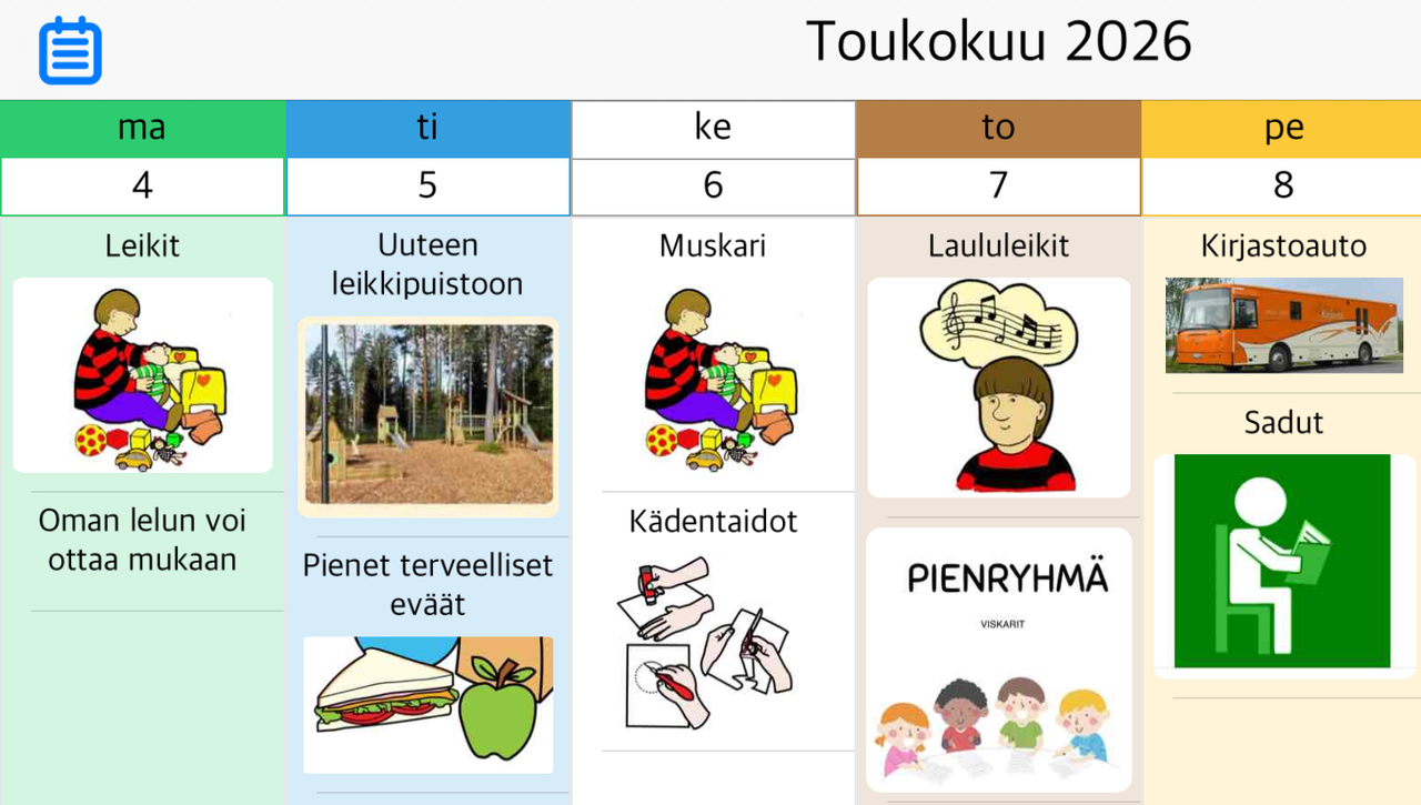 Kuvassa viikko-ohjelma