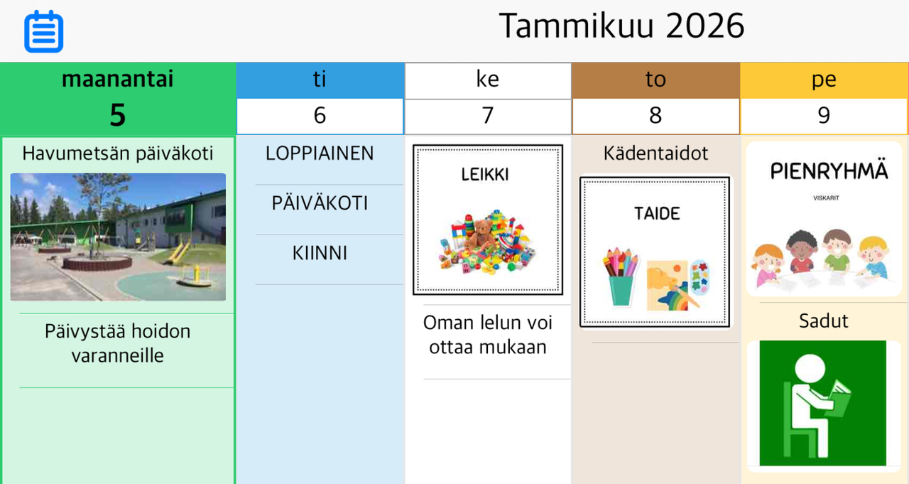 Kuvassa viikko-ohjelma