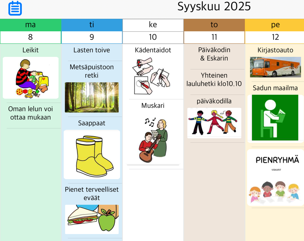 Kuvassa viikko-ohjelma