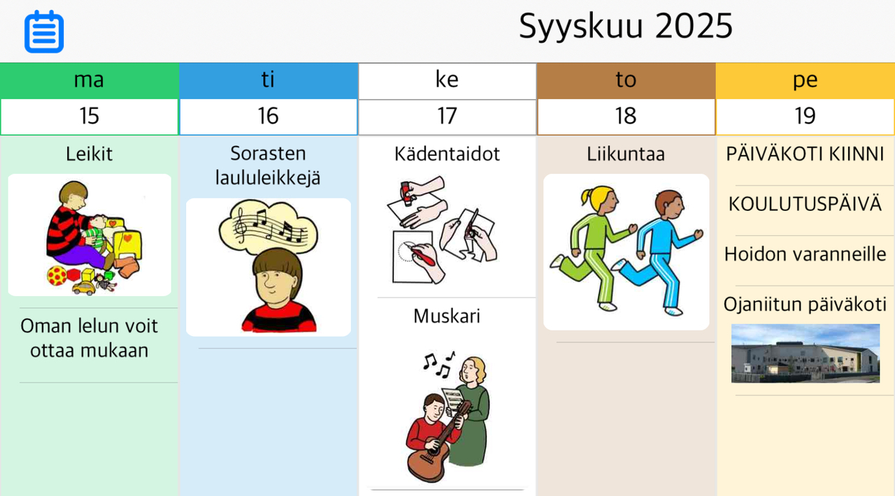 Kuvassa viikko-ohjelma