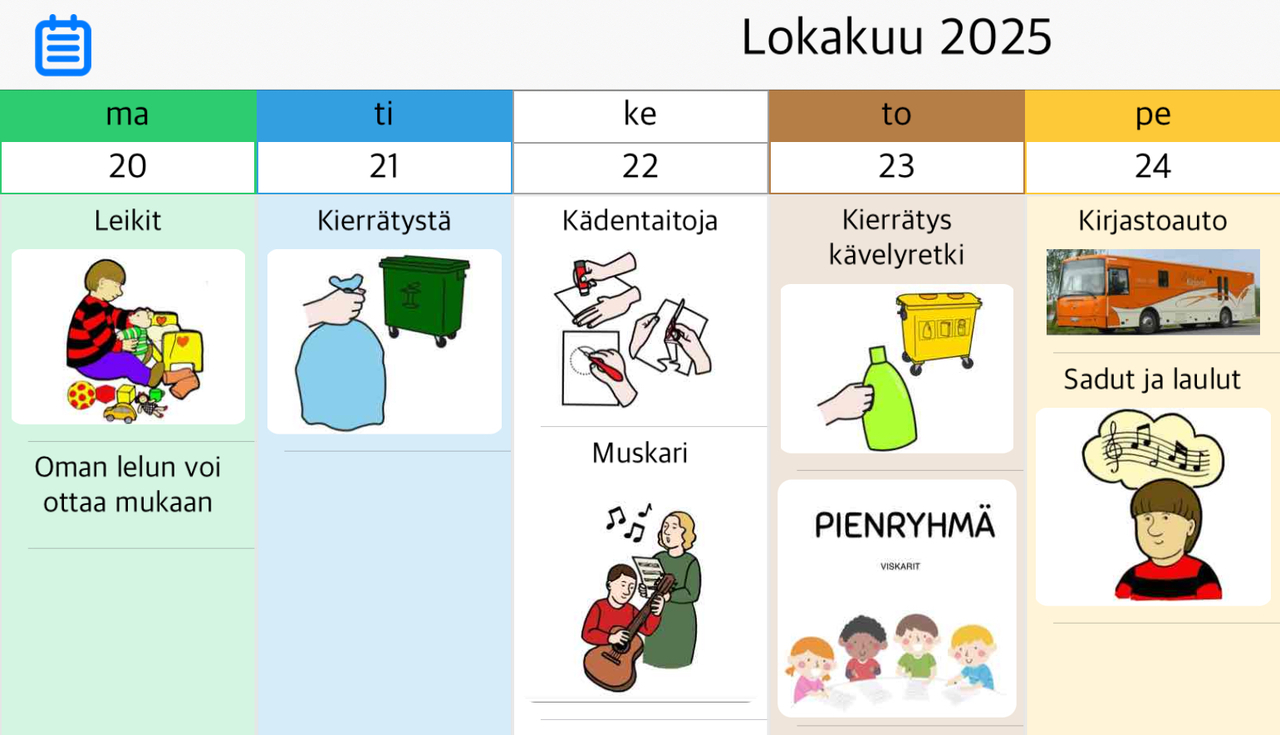 Kuvassa viikko-ohjelma