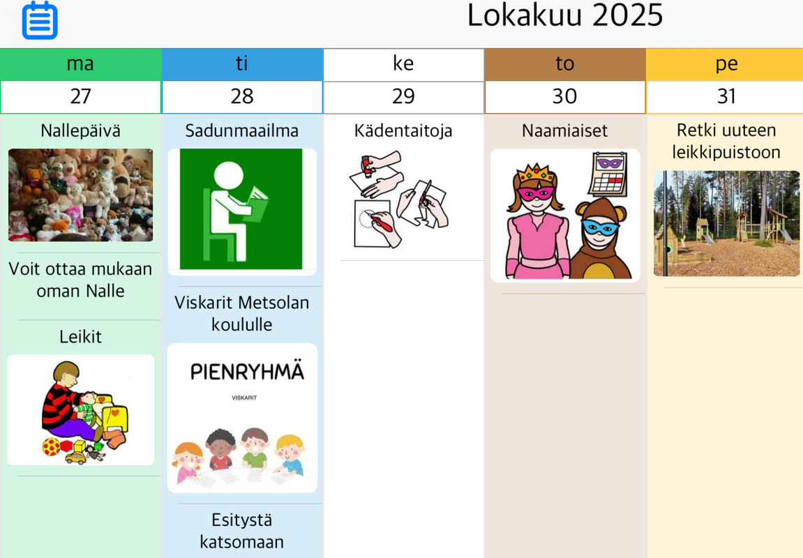 Kuvassa viikko-ohjelma