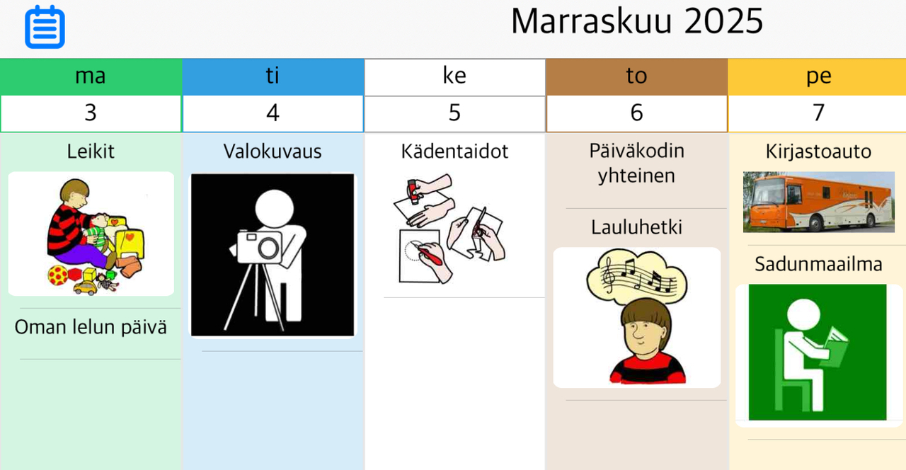 Kuvassa viikko-ohjelma