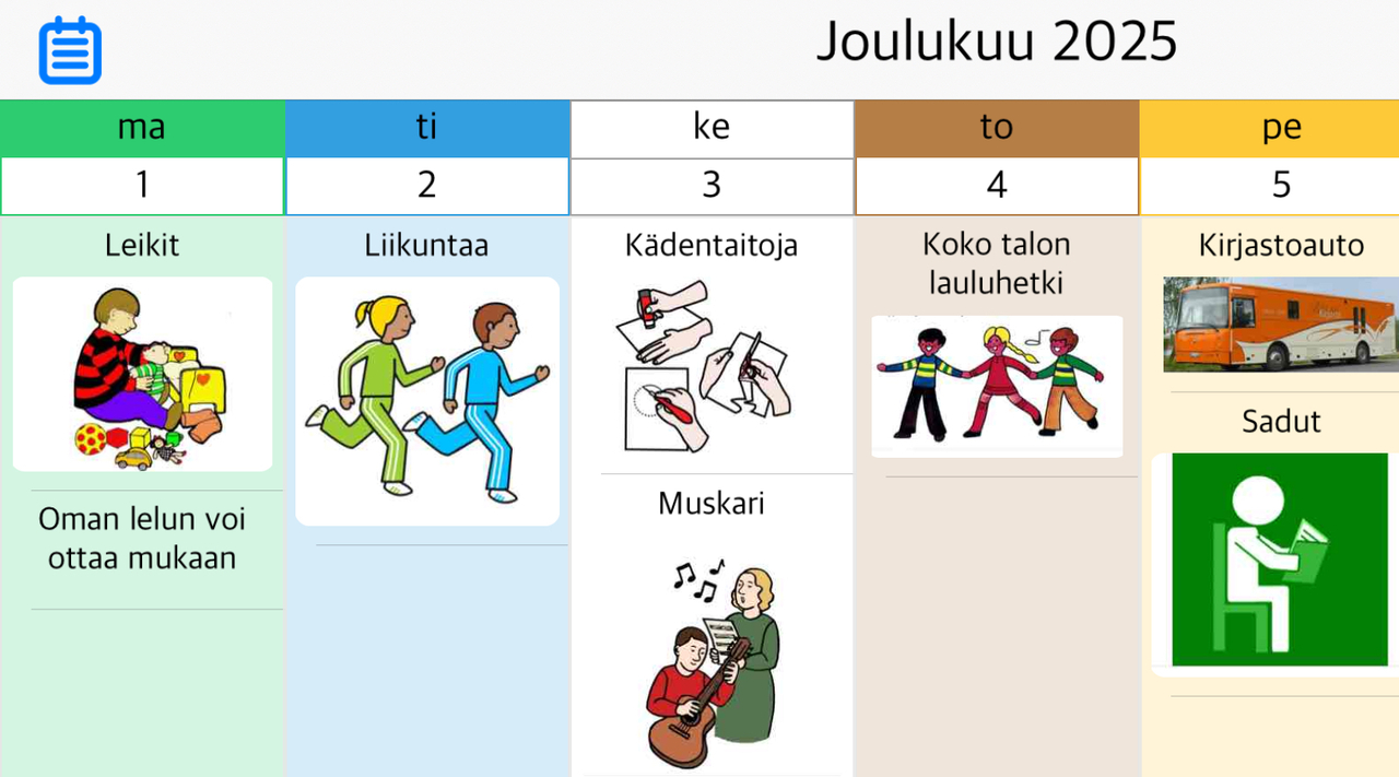 Kuvassa viikko-ohjelma