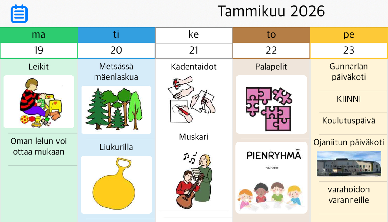 Kuvassa viikko-ohjelma