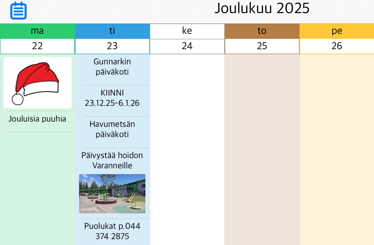 Kuvassa viikko-ohjelma