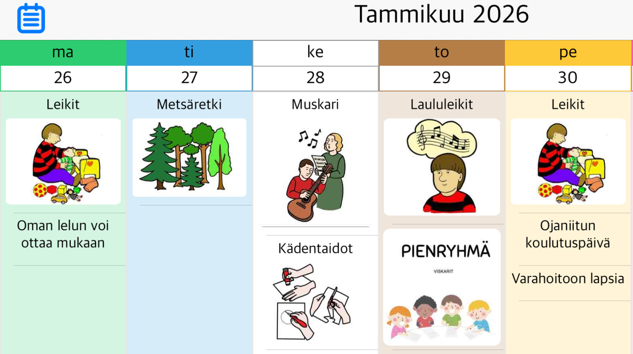 Kuvassa viikko-ohjelma