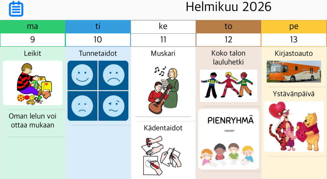 Kuvassa viikko-ohjelma