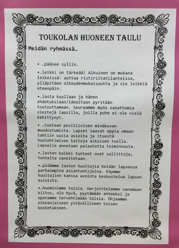 Toukolan ryhmän arvot.