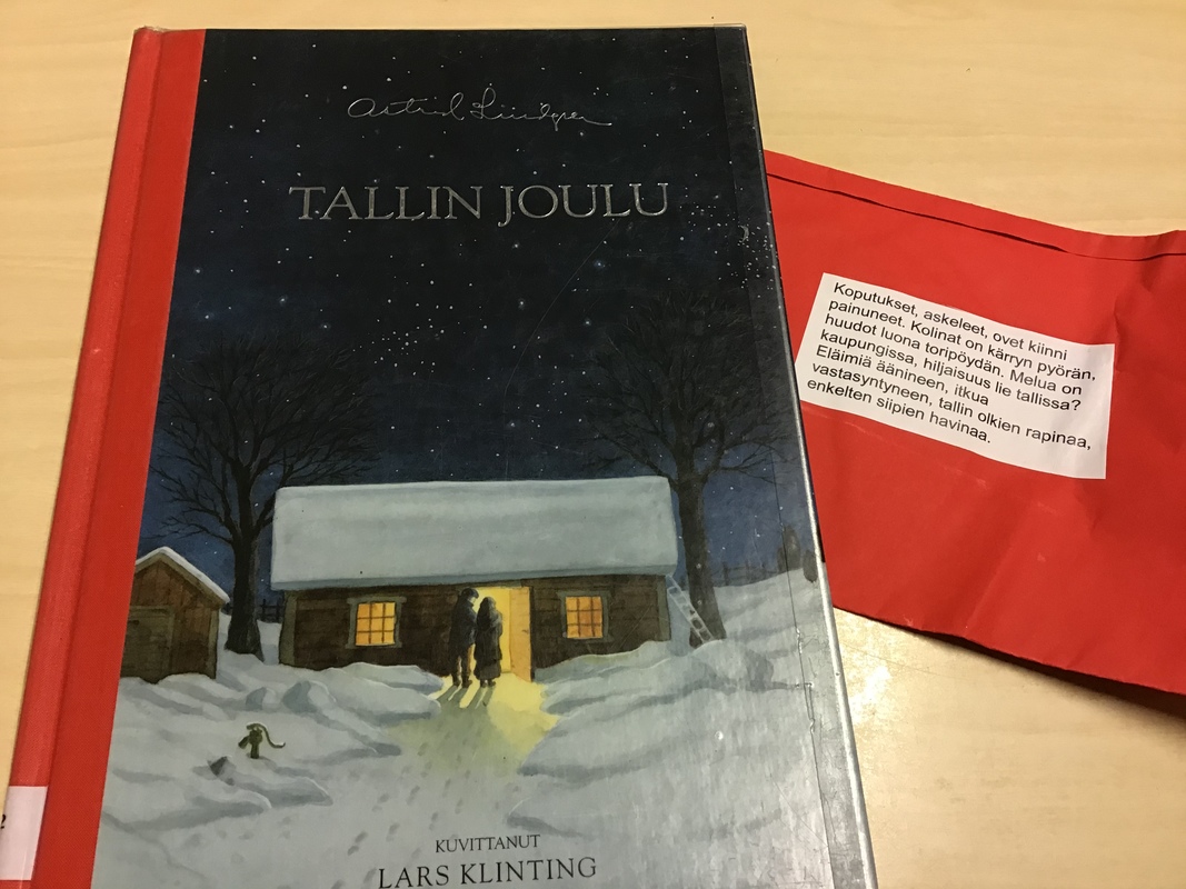 Ma 21.12. joulukalenterin luukusta tuli jouluisen kirjan lukemistehtävä