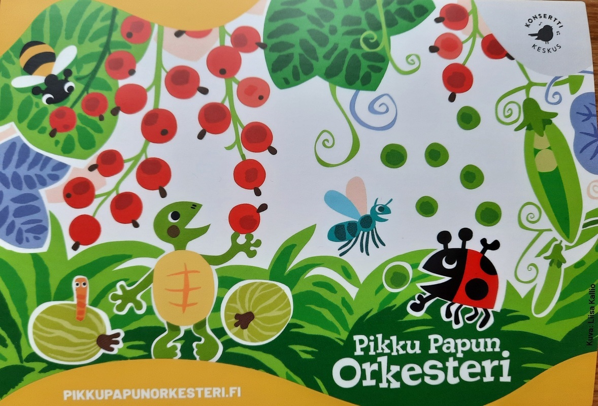Piirretyssä kuvassa marjoja, ötököitä ja kilpikonna.
