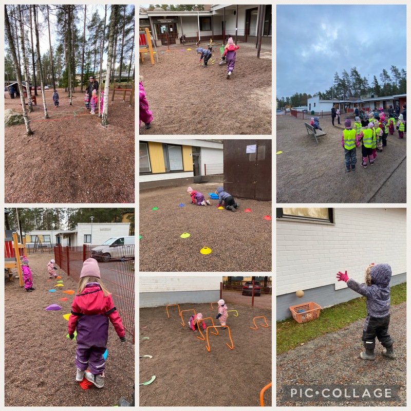 Päiväkodin lapset jumppaavat ja liikkuvat eri toimintapisteissä.