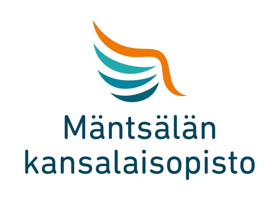 Mäntsälän kansalaisopiston logossa on nimen lisäksi tyylitelty siipi, jossa on neljä väriä: oranssi, turkoosi ja kahden eri sinisen sävyt.