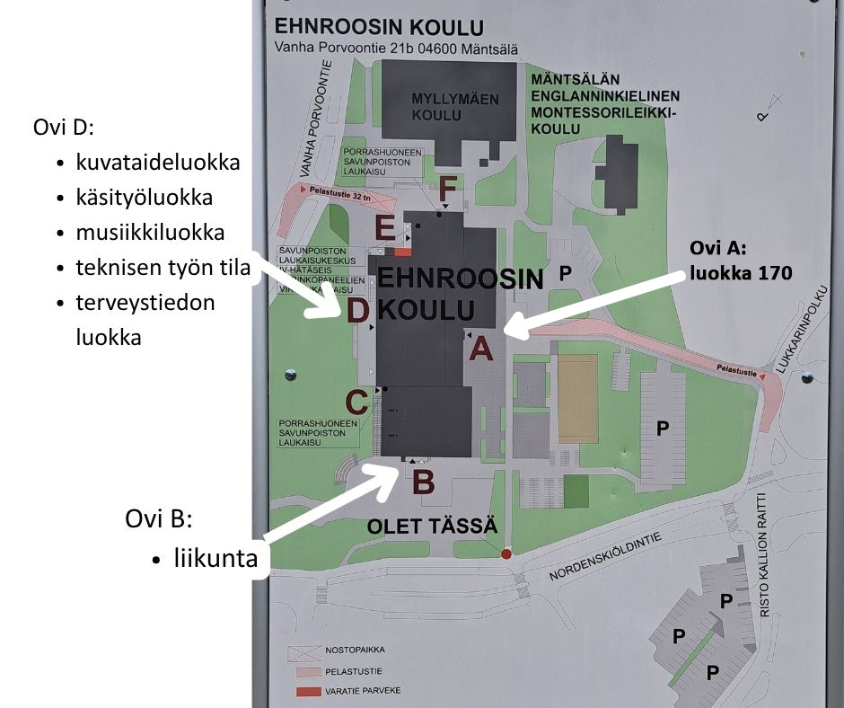 Kuvassa Ehnroosin koulun pihalla sijaitseva opastustaulu