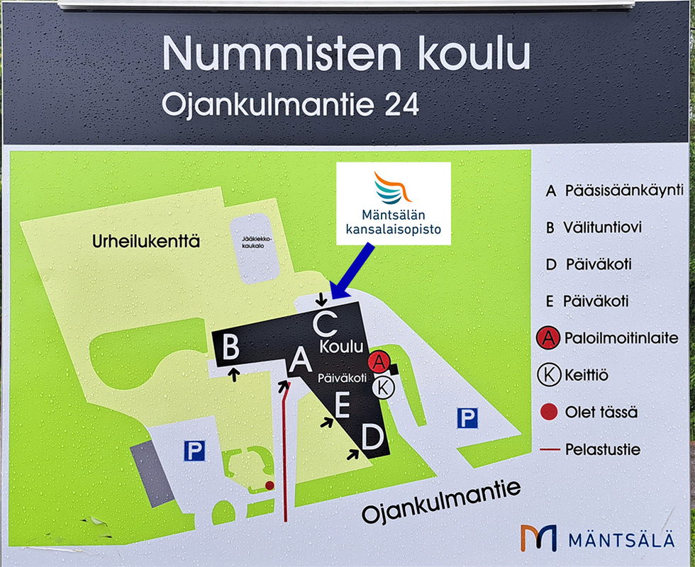 Nummisten koulun opaskyltti.