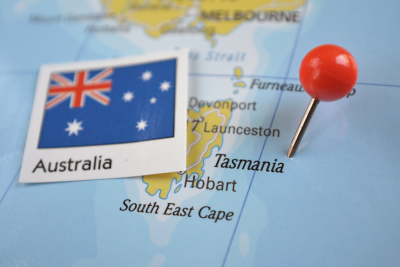 Tasmania lies south of the continent of Australia.