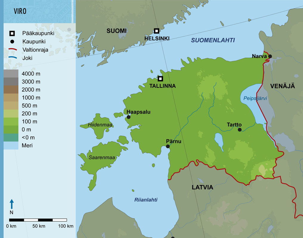 Pääkaupunki Tallinna on Suomenlahden rannalla. Hiidenmaa ja Saarenmaa ovat kauniita saaria. Pärnu on kuuluisa kylpyläkaupunki.