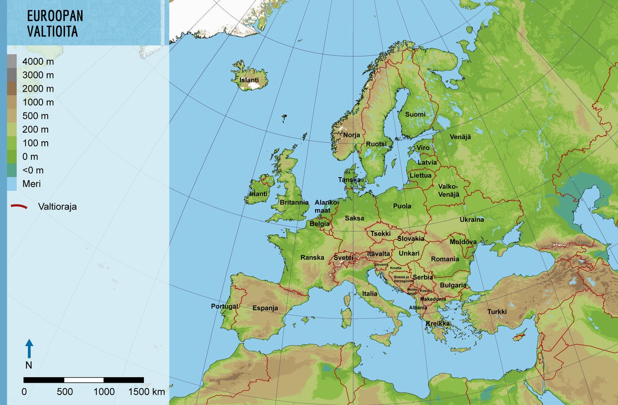 Euroopan kartta. Klikkaamalla saat suurennettua karttaa.