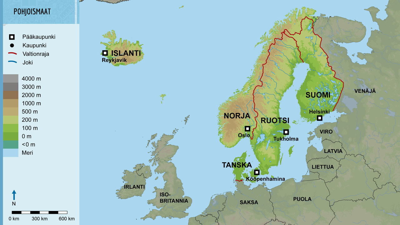 Pohjoismaiden kartta.