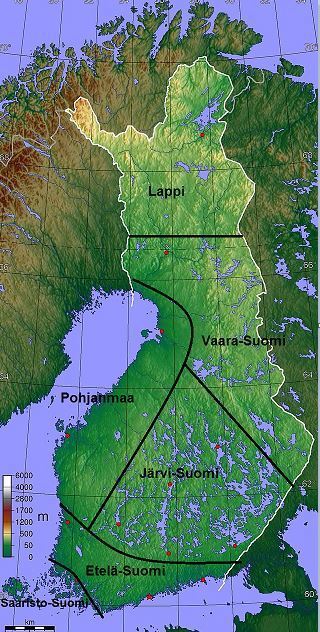 Suomen karkea maisemallinen aluejako.