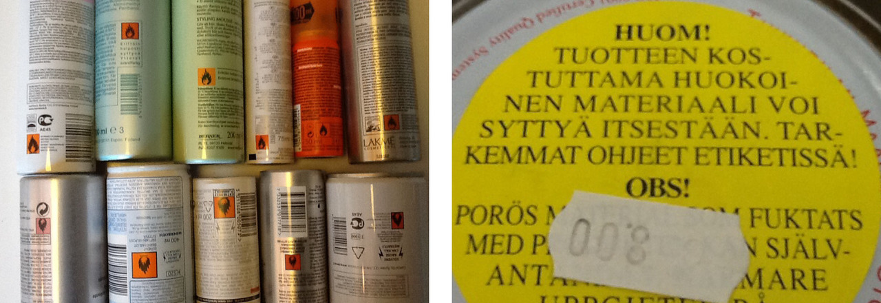 Kylpyhuoneen lisäksi tulenarkoja aineita löytyy autotallista ja askarteluhuoneesta.
