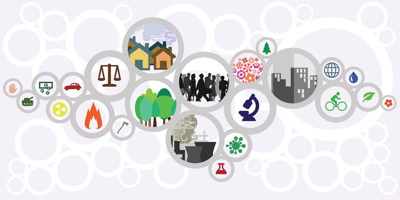 Kestävä kehitys on laaja käsite. Mitä asioita löydät kuvasta?