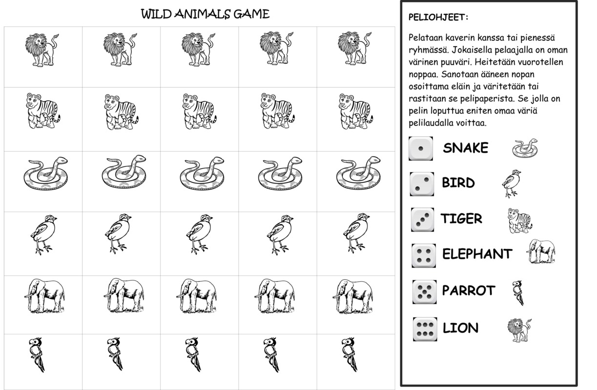 Villieläinpelipohja ja ohjeet