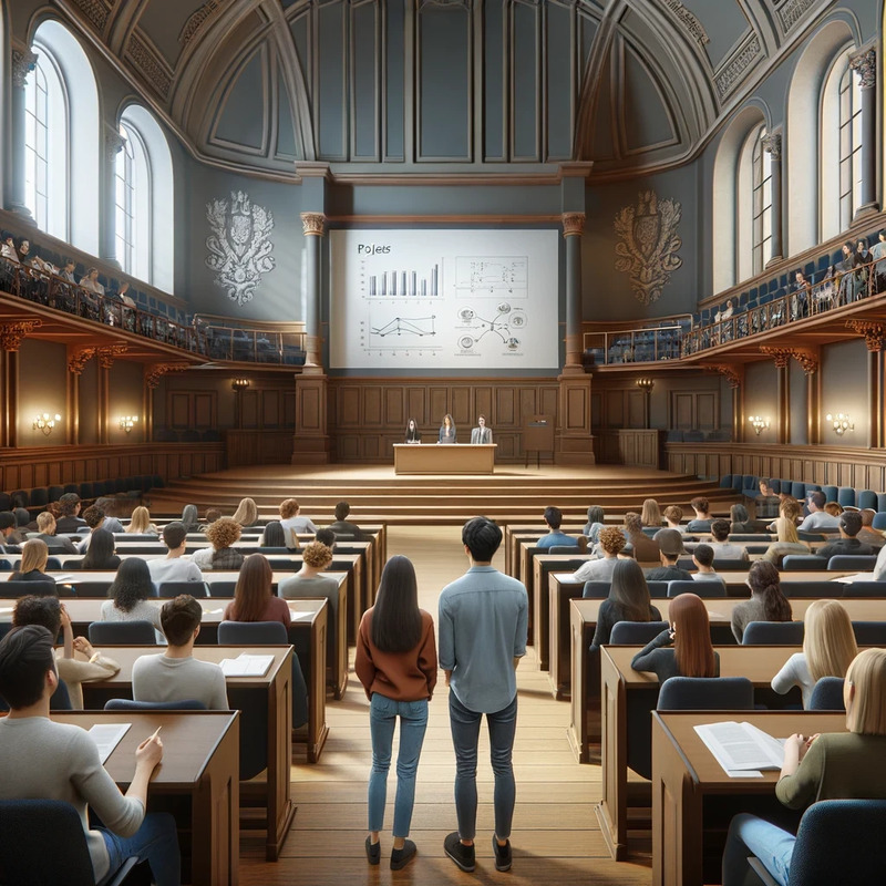 DALL·E 2024-04-16 00.18.58 - A university lecture hall scene reimagined in the style of a Da Vinci painting. The setting is a grand and academically themed hall with classic archi.png