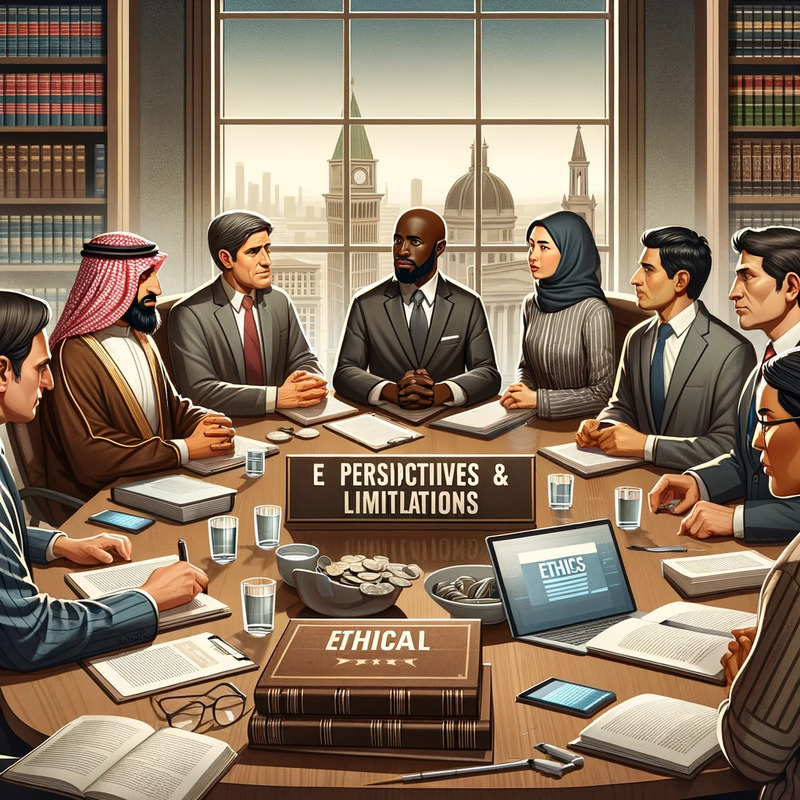 DALL·E 2024-04-16 00.49.33 - A thought-provoking scene depicting a group of people discussing ethical perspectives and limitations at a round table conference. The diverse group i.png