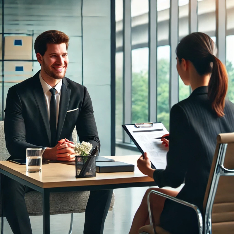 DALL·E 2024-09-03 16.00.29 - A job interview scene featuring two people sitting across from each other at a desk in a modern, professional office environment. The interviewer, dre.png