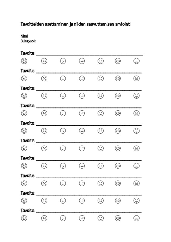 Tavoitteiden asettaminen ja niiden saavuttamisen arviointi - Lomake  oppilaille PDF-versio
