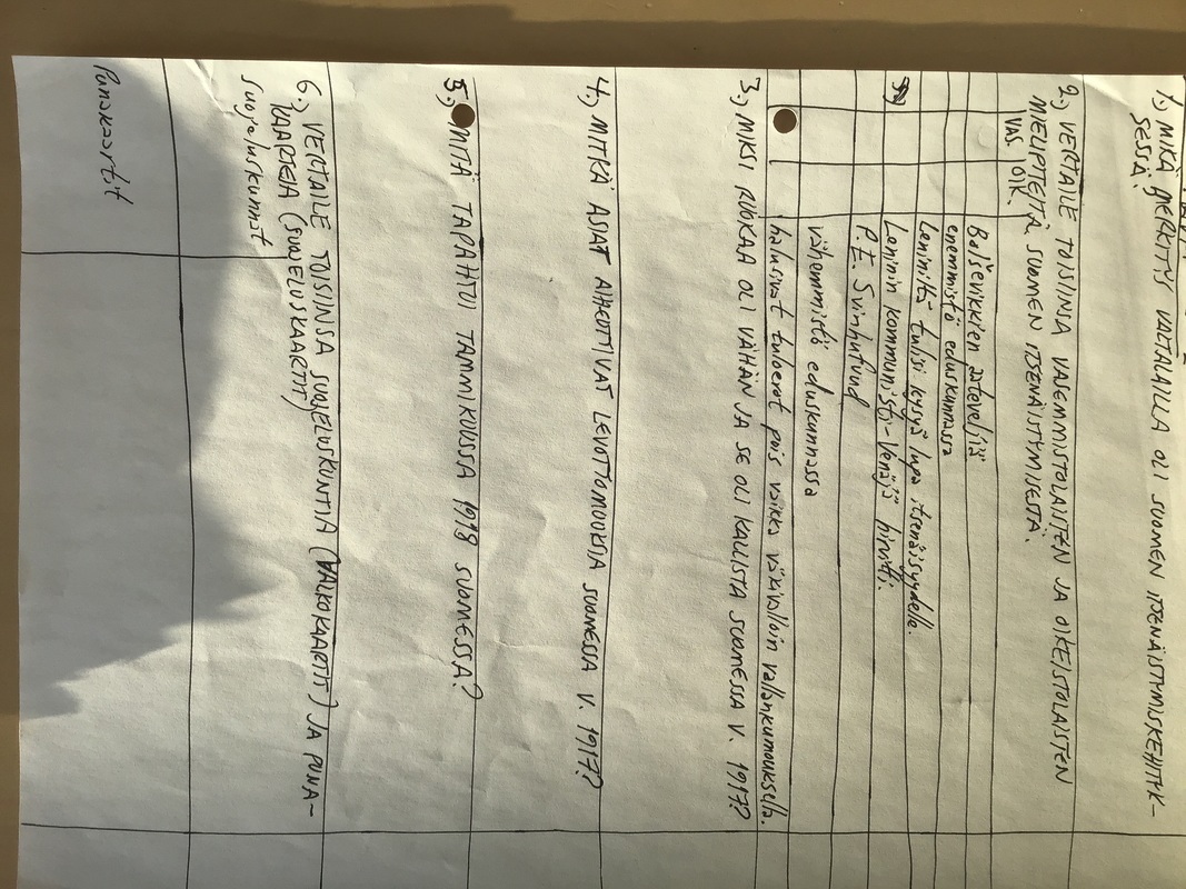 Itsenäistyminen ja sisällissota, tehtäväpaperi