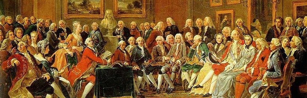 Reading of Voltaire’s L’Orphelin de la Chine (a tragedy about Ghengis Khan and his sons, published in 1755), in the salon of Madame Geoffrin (Malmaison, 1812).
