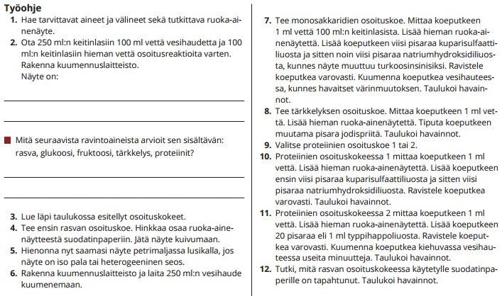 Oppilastyö: Ravintoaineiden osoitukset