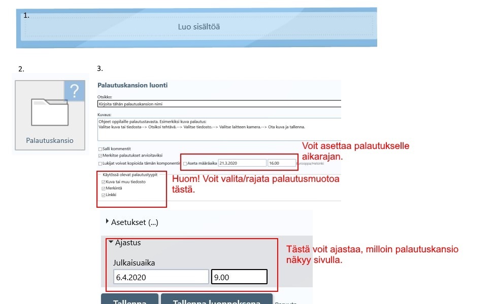 Palautuskansion luontiohjeet