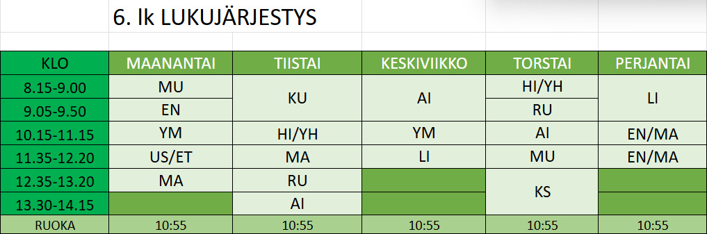 6. lk lukujärjestys