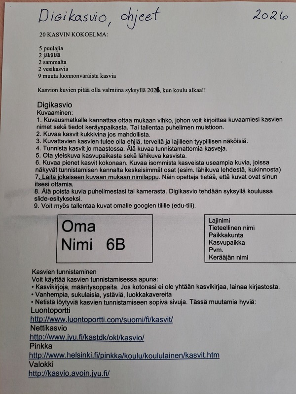 Dikikasvion ohjeet