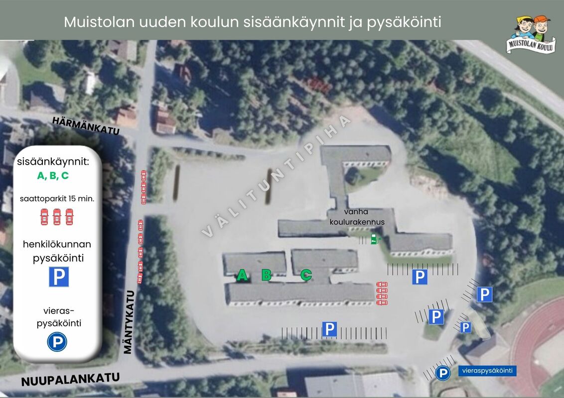 Muistolan uuden koulun sisäänkäynnit ja pysäköinti.jpg