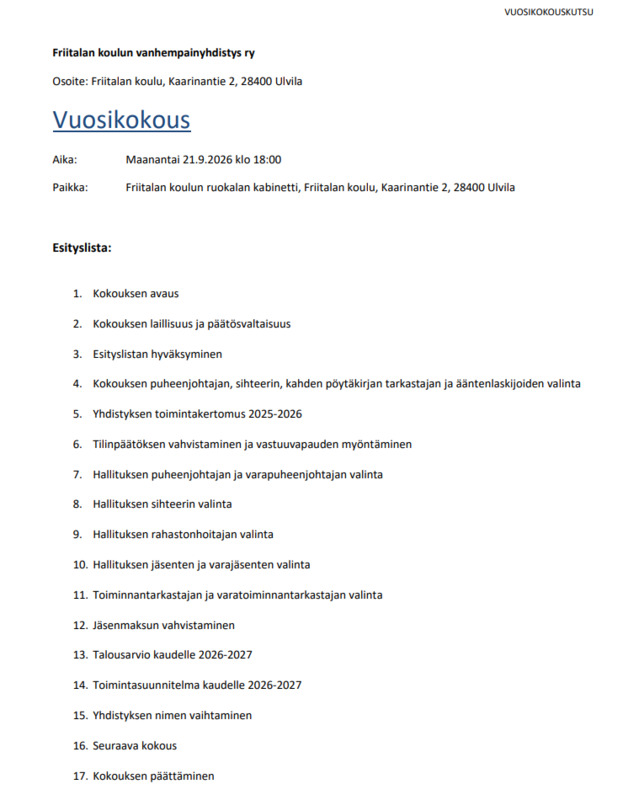 Tervetuloa vuosikokoukseen!